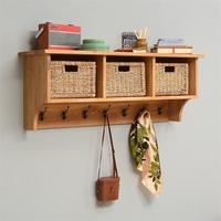 vancouver oak wall storage shelf with baskets