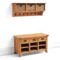 Vancouver Oak Basket Shelf and Shoe Bench Set