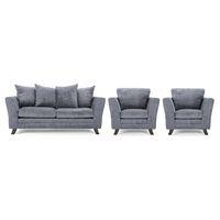 Valera Fabric 3 Seater Sofa and 2 Armchair Suite Silver