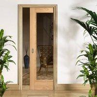 Vancouver Oak 1L Fire Pocket Door with Clear Safety Glass is 1/2 Hour Fire Rated, Pre-finished