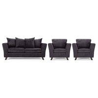 Valera Fabric 3 Seater Sofa and 2 Armchair Suite Charcoal