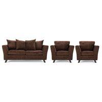 Valera Fabric 3 Seater Sofa and 2 Armchair Suite Chocolate