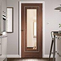 Varese Walnut Flush Door with Clear Safe Glass - Aluminium Inlay - Prefinished