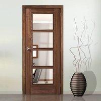 Vancouver Walnut 4L Fire Door with Clear Glass is 1/2 Hour Fire Rated and Pre-finished