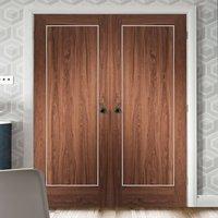 Varese Walnut Flush Door Pair with Aluminium Inlay - Prefinished