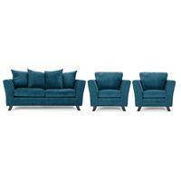 Valera Fabric 3 Seater Sofa and 2 Armchair Suite Teal