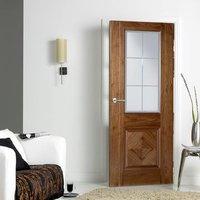 Valencia Walnut Door with Lacquer Finishing and Frosted Safety Glass with Clear Bevel Edges