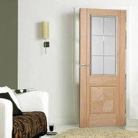Valencia Oak Door with Lacquer Finishing and Frosted Safety Glass with Clear Bevel Edges