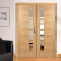 Vancouver Oak 4L Door Pair with Clear Glazed Offset and Pre-finished