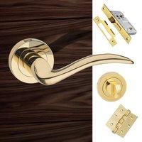 Valencia Mediterranean Bathroom Lever on Rose - Polished Brass Handle Pack