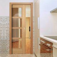 Vancouver Oak 4L Fire Pocket Door with Clear Glass is 1/2 Hour Fire Rated and Pre-finished