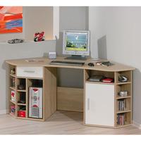 Vasto Wooden Corner Home Office Desk In Oak And White