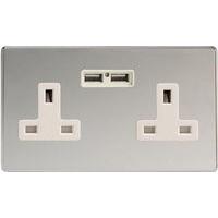 Varilight screwless 2 Gang 13A Unswitched Socket Screwless Chrome C/W USB Outlets - E58987