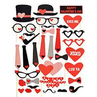 Valentines Day Birthday Photo Booth Party Props Mustache on Stick Heart Angel (Include Stick Booth) Hard Card Paper Wedding Decorations-33Piece/Set