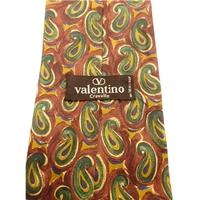 Valentino Claret And Tonal Green Paisley Patterned Luxury Designer Silk Tie