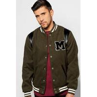 Varsity Jacket With Chest Badge - khaki