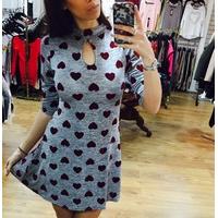 valeria printed swing dress key hole heart detail