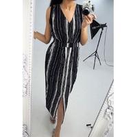 Valera stripe print plunge split maxi dress