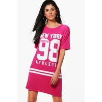 varsity sports printed t shirt dress pink