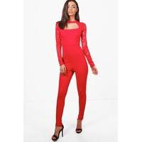 valentina lace cut out jumpsuit red