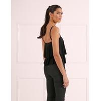 VAL - Black Crop Top with Tiered Ruffles and Crossover Lace Front