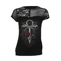 Vampire's Kiss Contrasting Lace & Mesh Top - Size: S