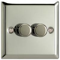 Varilight Classic 2 Gang 1 or 2 Way 2x250W Dimmer Switch - Mirror Chrome