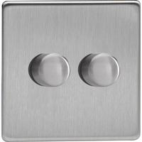 Varilight Screwless 2-Gang 2-Way Push-On/Off Rotary LED Dimmer - Brushed Steel