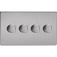 Varilight Screwless 4-Gang 2-Way Push-On/Off Rotary LED Dimmer (TwinPlate) - Brushed Steel