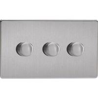 Varilight Screwless 3-Gang 2-Way Push-On/Off Rotary LED Dimmer (TwinPlate) - Brushed Steel