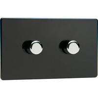 Varilight Screwless 2-Gang 2-Way Push-On/Off Rotary LED Dimmer (TwinPlate) - Premium Black