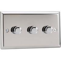 Varilight Classic 3-Gang 2-Way Push-On/Off Rotary LED Dimmer (TwinPlate) - Mirror Chrome