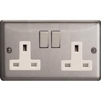 Varilight Classic 2 Gang Switched Socket with White insert (Double XS5DW) - Matt Chrome