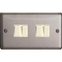 Varilight 4 Gang 1 or 2-Way Rocker Switch (Twin Plate) with White Insert - Matt Chrome