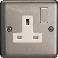 Varilight Classic 1 Gang Switched Socket with White Insets (Single XS4DW) - Matt Chrome
