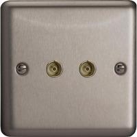 Varilight Classic 2 Gang Co-Axial TV Socket with Black Inserts (Double XS88) - Matt Chrome