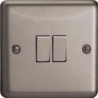 Varilight Classic 2 Gang Intermediate Switch with Decorative Insert (Double XS77D) - Matt Chrome