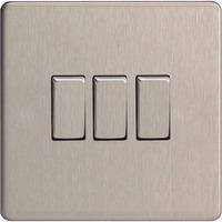 Varilight Screwless 3 Gang 2 Way Switch With Metal Rocker (Single XDS3S) - Brushed Steel