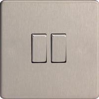 Varilight Screwless 2 Gang Intermediate & 2 Way Metal Rocker Switch (Single XDS71S) - Brushed Steel