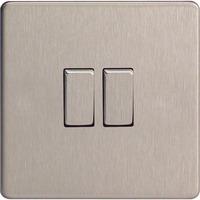 Varilight Screwless 2 Gang 2 Way Switch With Metal Rocker (Single XDS2S) - Brushed Steel