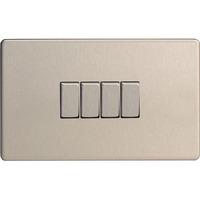 Varilight Screwless 4 Gang 2 Way Switch With Metal Rocker (Double XDS9S) - Brushed Steel