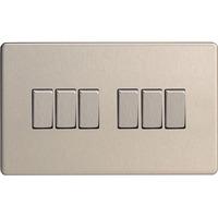 Varilight Screwless 6 Gang 2 Way Switch With Metal Rocker (Double XDS96S) - Brushed Steel