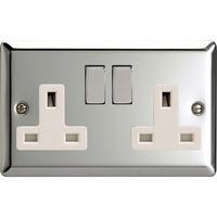 Varilight Classic 2 Gang Double Pole Socket With Metal Switch Rocker (Double XC5DW)-Polished Chrome