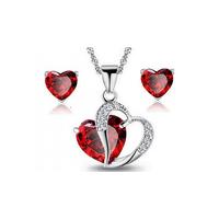 valentines red heart necklace set