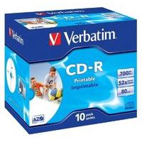 verbatim 52x cd r 700mb inkjet printable 10 pack jewel case