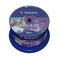 Verbatim 43703 8x Blank DVD+R DL Inkjet Printable Discs - 50 Pack Spindle