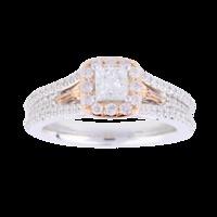 Vera Wang Love Princess Cut 0.95 Total Carat Weight Solitaire and Diamond Set Shoulders Ring in 18 Carat White and Rose Gold