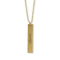 vertical rectangle tag necklace script font matte gold