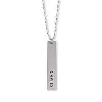 vertical rectangle tag necklace roman numerals silver