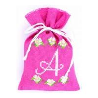 Vervaco Counted Cross Stitch Kit Potpourri Bag Pink Alphabet